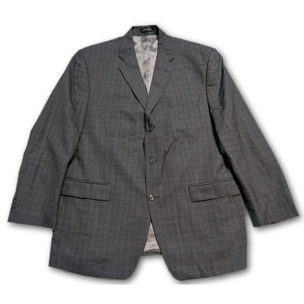 Calvin Klein Mens Blazer Gray Blue 44R Canada Made Wool Blend Regular Suit 100%